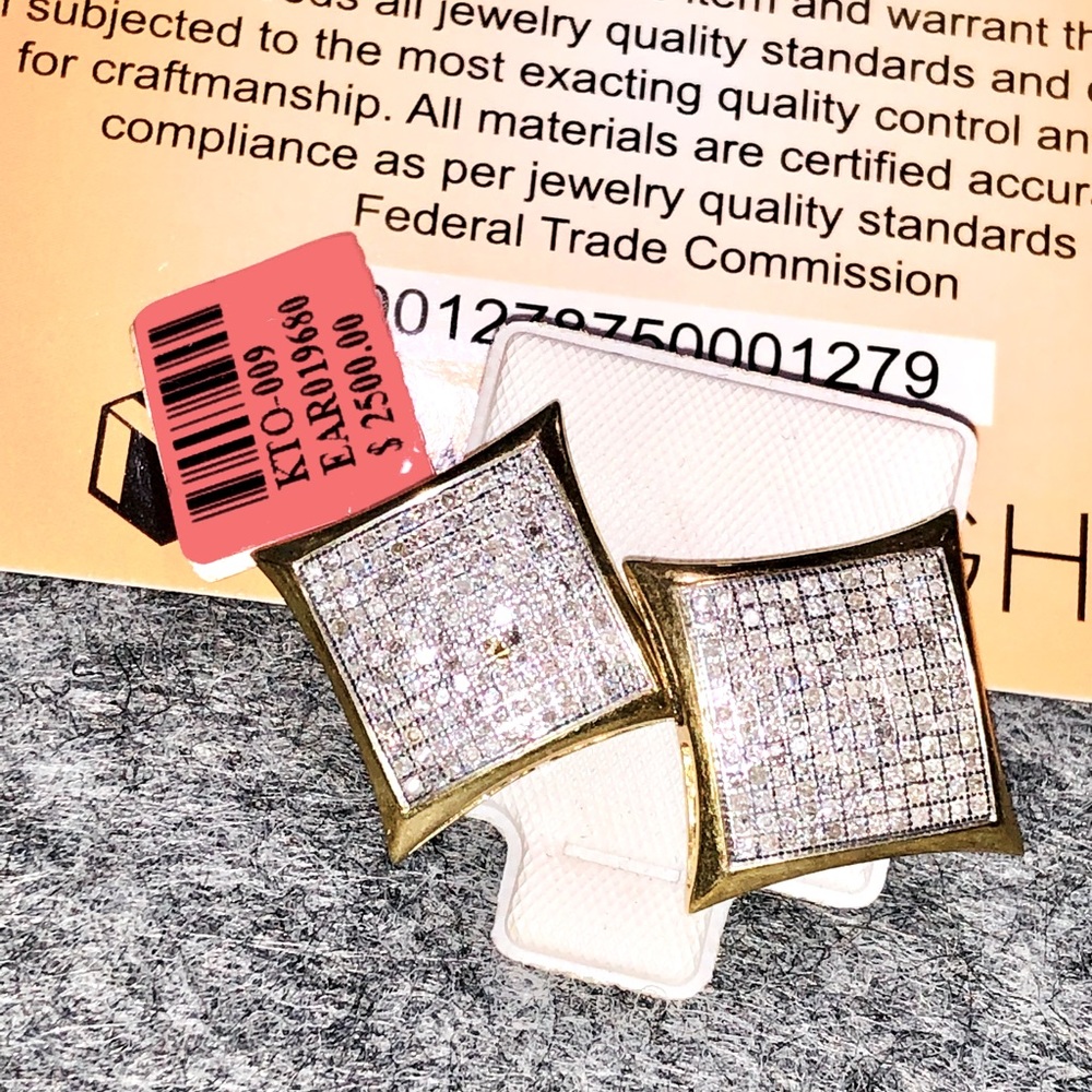 10k gold vermeil real diamond large men earrings a statement maker NOT CZ sale!